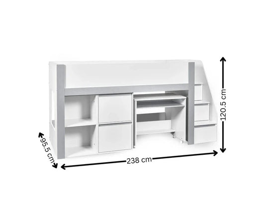 Julian Bowen Gaia Wooden Single Storage Mid Sleeper With Stairs Dimensions-Kidzzz Beds