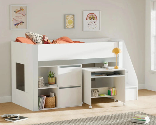 Julian Bowen Gaia Wooden Single Storage Mid Sleeper With Stairs-Kidzzz Beds