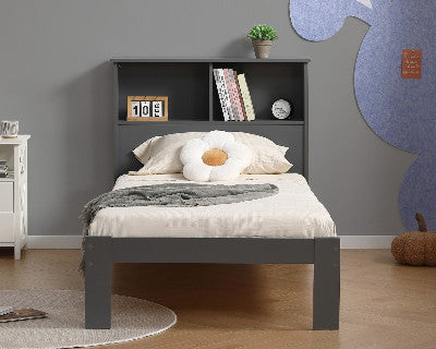Beatriz Single Wooden Storage Bookcase Bed Grey-Kidzzz Beds