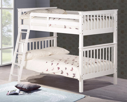 Alice Single White Wooden Bunk Bed Ladder On Left-Kidzzz Beds