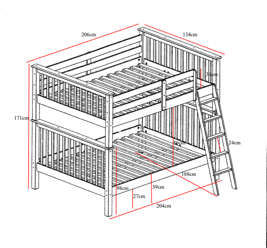 Inaya Small Double White Wooden Bunk Bed Dimensions-Kidzzz Beds