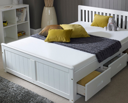 Birmingham Wooden Storage Drawer Bed Frame White Double-Kidzzz Beds