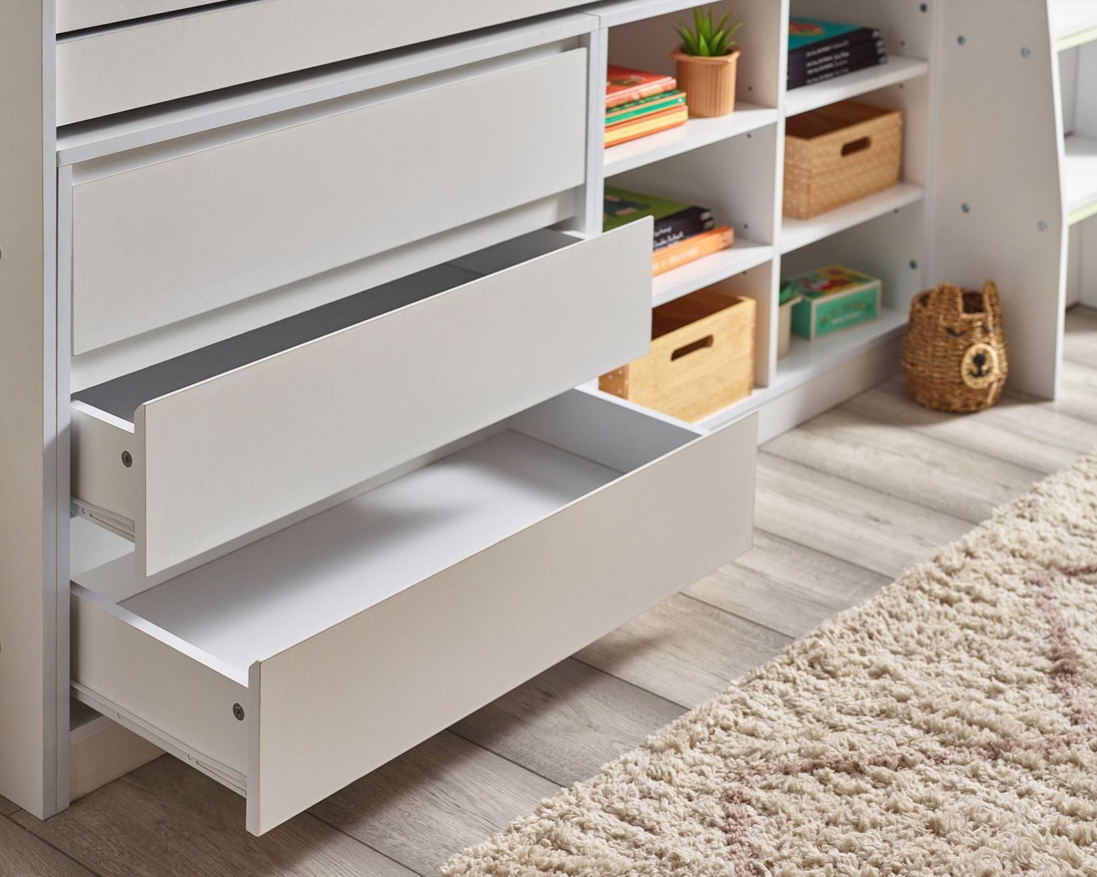 Julian Bowen Vespa White Wooden Single Midsleeper With Desk Drawers-Kidzzz Beds