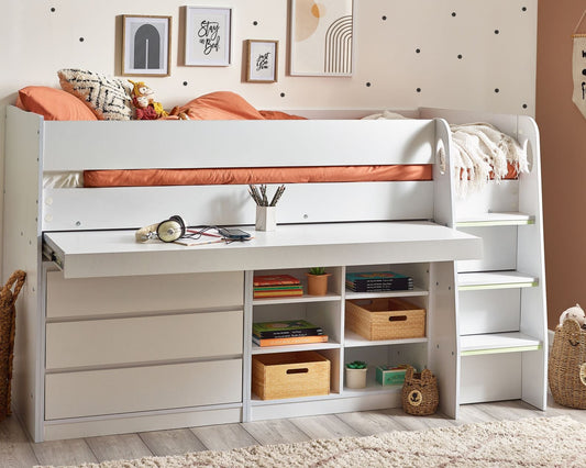 Julian Bowen Vespa White Wooden Single Midsleeper With Desk-Kidzzz Beds