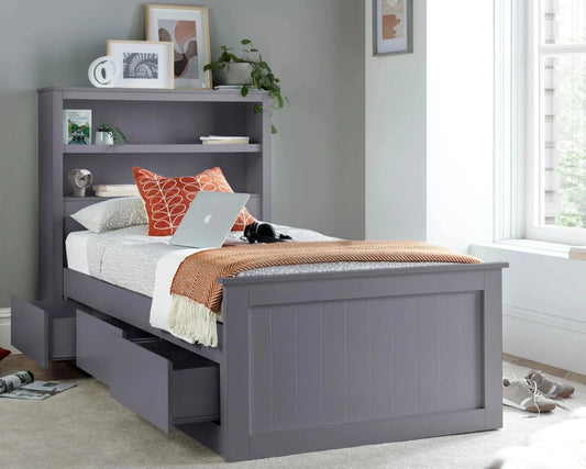 Bedmaster Enzo White Wooden 3 Drawer Storage Bed Grey-Better Bed Company