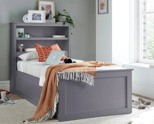 Bedmaster Enzo White Wooden 3 Drawer Storage Bed Grey From Side-Better Bed Company