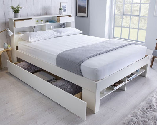 Bedmaster Fabio Wooden Storage Bookcase Bed Frame White-Kidzzz Beds