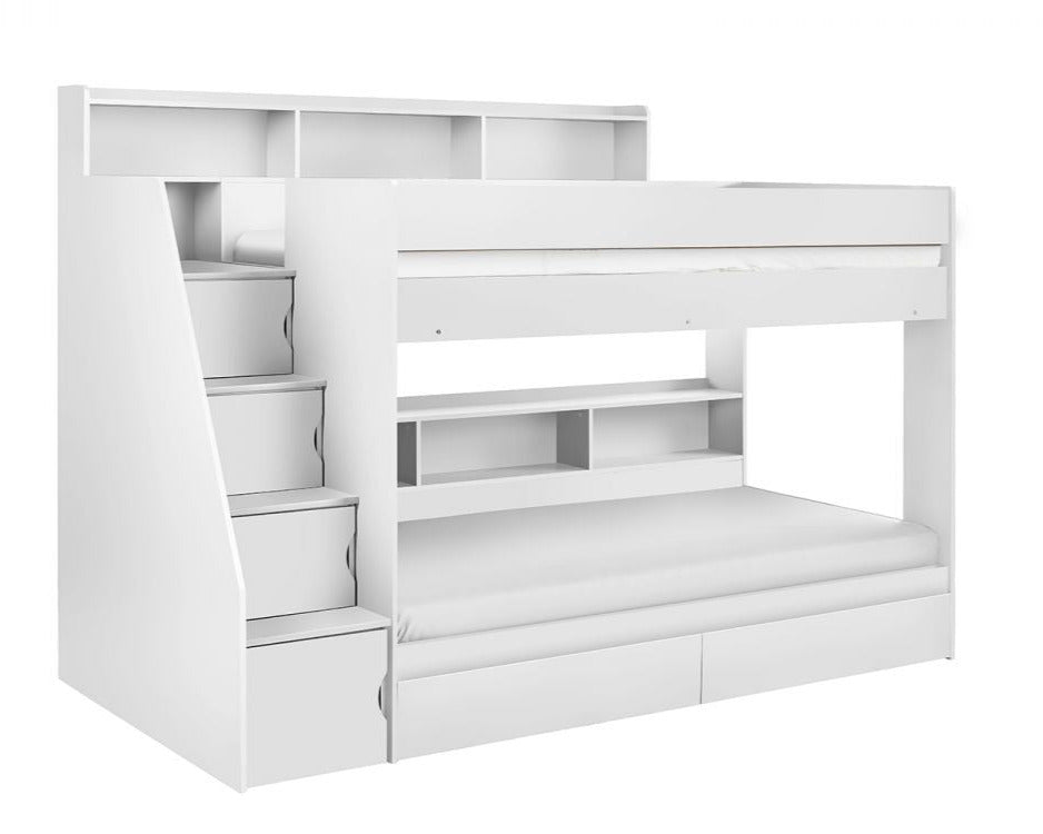 Julian Bowen Camelot Staircase Bunk - White From Side In White Background-Better Bed Company