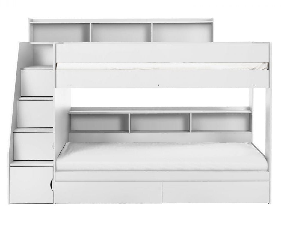 Julian Bowen Camelot Staircase Bunk - White From Front IN White Background-Better Bed Company