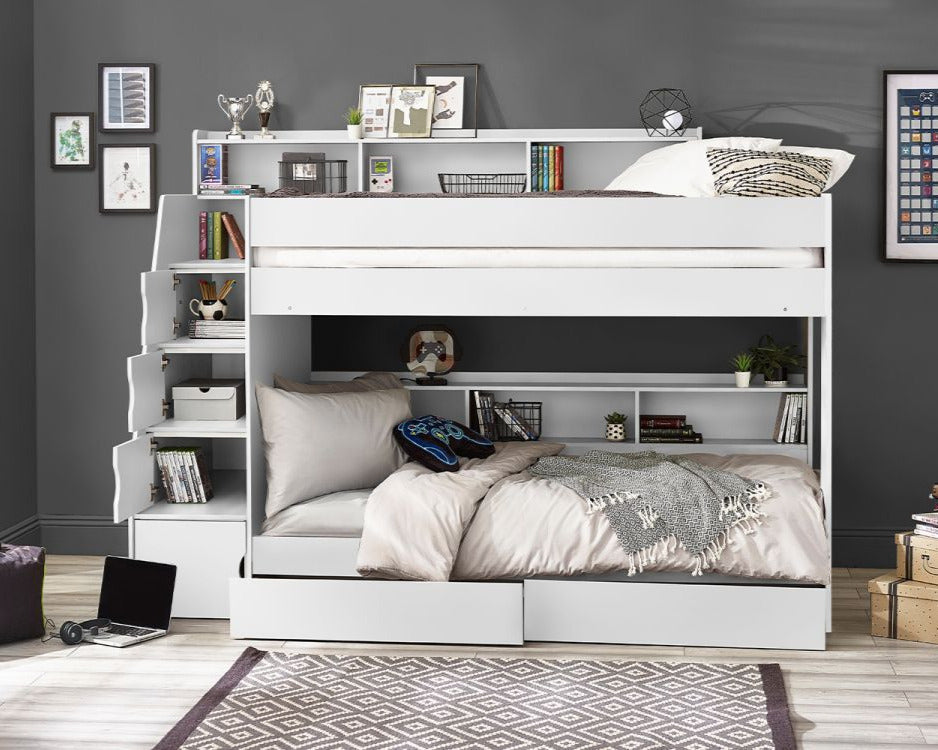 Julian Bowen Camelot Staircase Bunk - White Storage Open-Better Bed Company