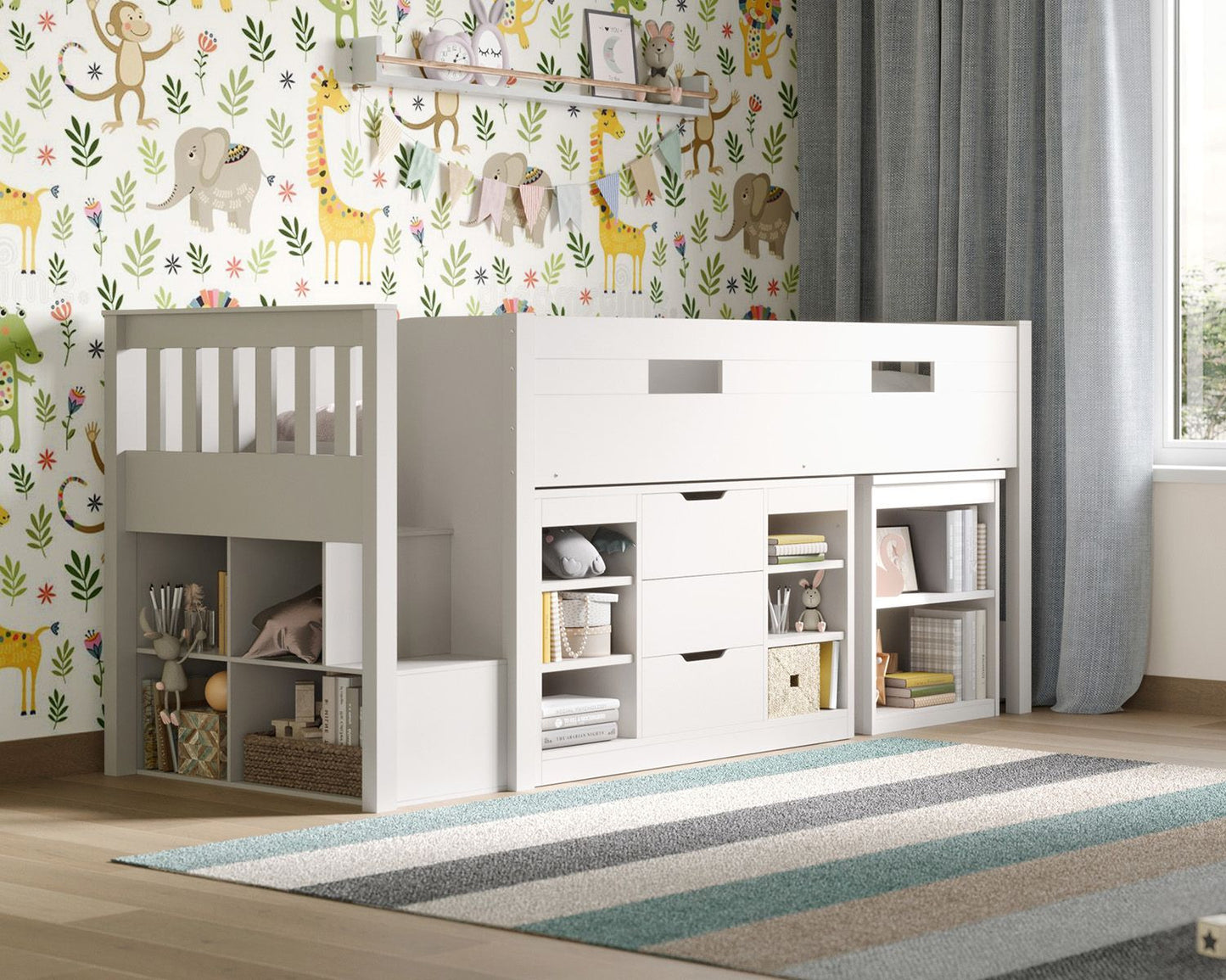 Kids Bunk Beds Daisy Wooden Mid Sleeper Set With Storage And Desk From Side-Better Bed Company