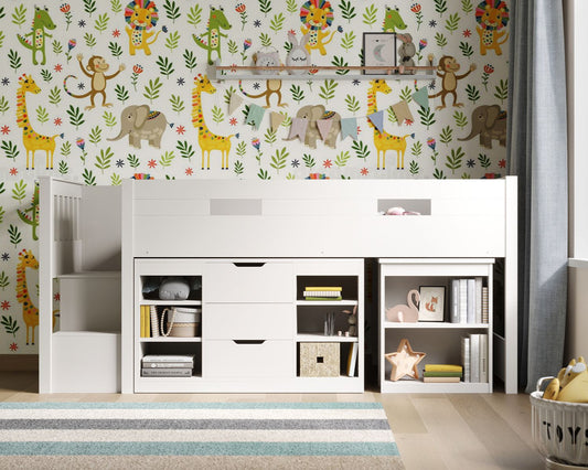 Kids Bunk Beds Daisy Wooden Mid Sleeper Set With Storage And Desk From Other Side-Better Bed Company