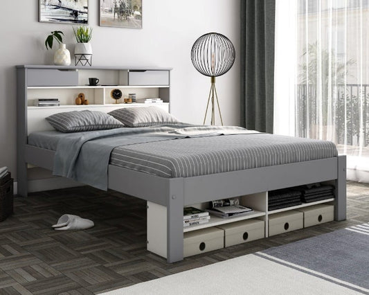 Bedmaster Fabio Wooden Storage Bookcase Bed Frame Grey-Kidzzz Beds