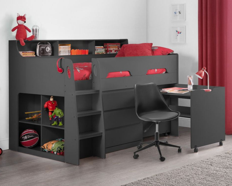 Julian Bowen Jupiter Mid Sleeper Bed Anthracite-Kidzzz Beds