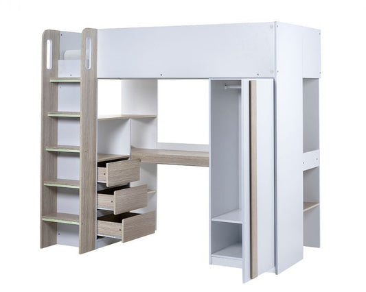 Julian Bowen Ocean Highsleeper - Pale Wood & White White Background Storage Open-Better Bed Company