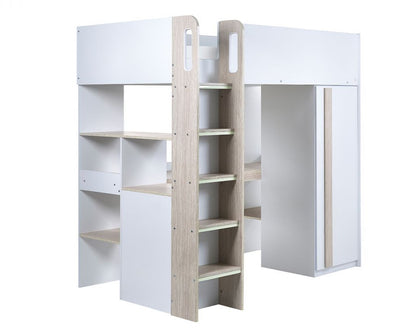 Julian Bowen Ocean Highsleeper - Pale Wood & White White Background From Side-Better Bed Company