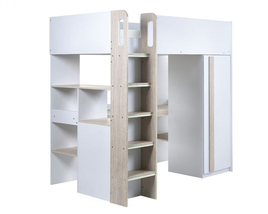 Julian Bowen Ocean Highsleeper - Pale Wood & White White Background From Side-Better Bed Company