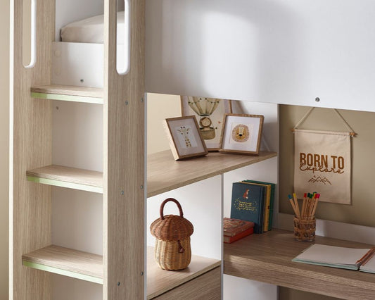 Julian Bowen Ocean Highsleeper - Pale Wood & White Ladder Close Up-Better Bed Company