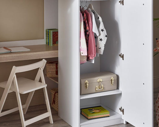 Julian Bowen Ocean Highsleeper - Pale Wood & White Wardrobe Close Up-Better Bed Company