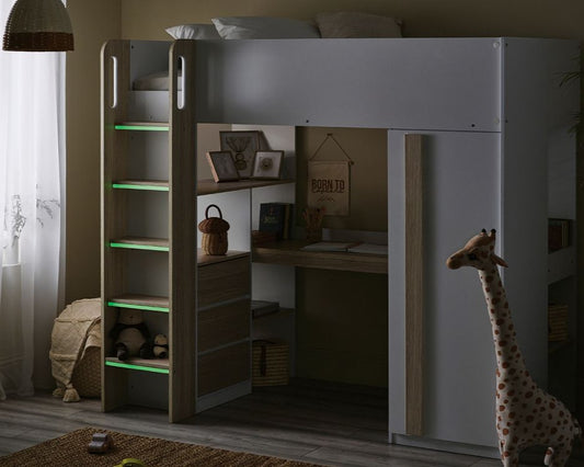 Julian Bowen Ocean Highsleeper - Pale Wood & White Lights Dim-Better Bed Company