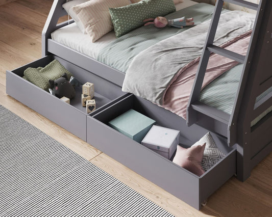 Simba Wooden Triple Bunk Bed Grey Drawers-Kidzzz Beds