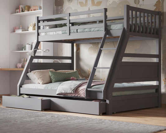 Simba Wooden Triple Bunk Bed Grey-Kidzzz Beds