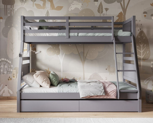 Simba Wooden Triple Bunk Bed Grey From Front-Kidzzz Beds
