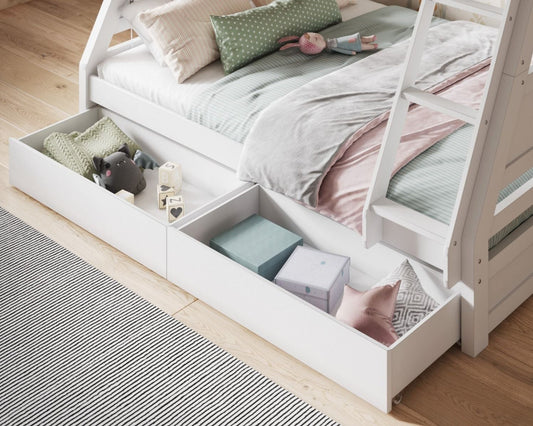 Simba Wooden Triple Bunk Bed White Drawers-kidzzz Beds