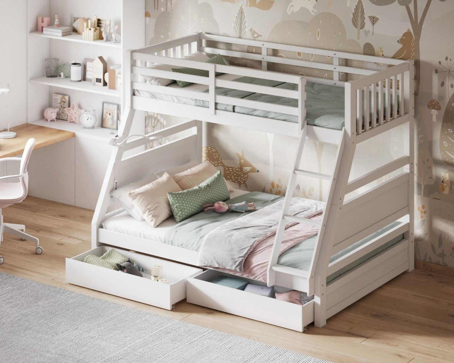 Simba Wooden Triple Bunk Bed White From Top-Kidzzz Beds
