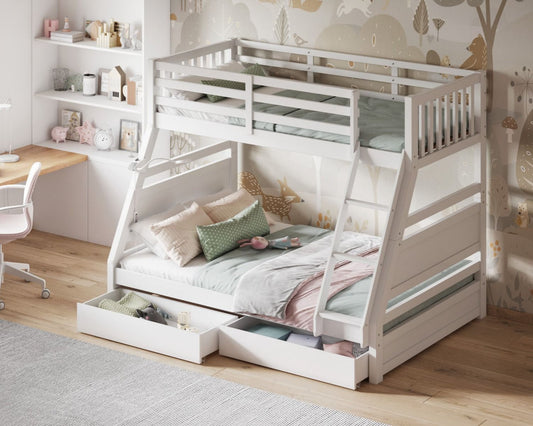 Simba Wooden Triple Bunk Bed White From Top-Kidzzz Beds