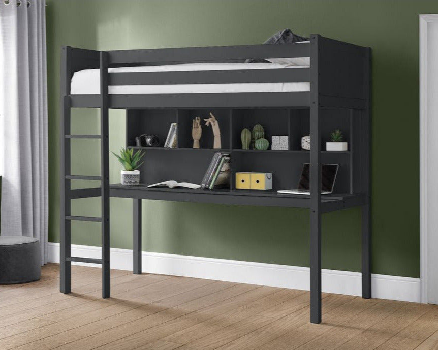 Julian Bowen Titan Single Wooden High Sleeper With Desk Anthracite-Kidzzz Beds