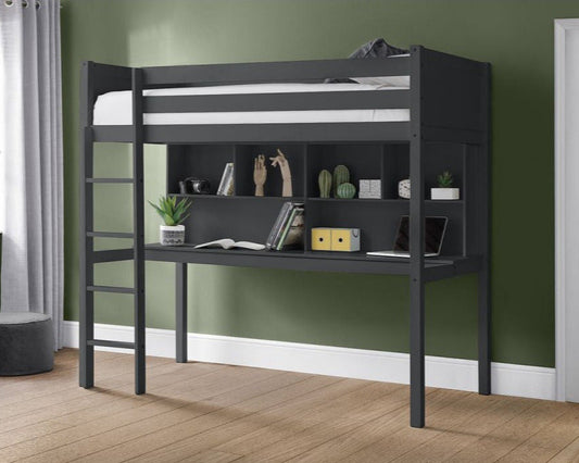 Julian Bowen Titan Single Wooden High Sleeper With Desk Anthracite-Kidzzz Beds