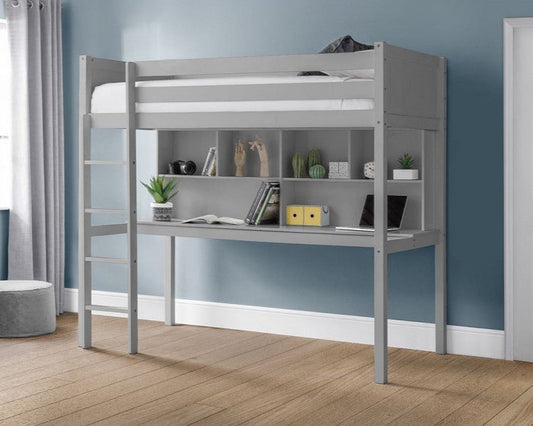 Julian Bowen Titan Single Wooden High Sleeper With Desk Grey-Kidzzz Beds