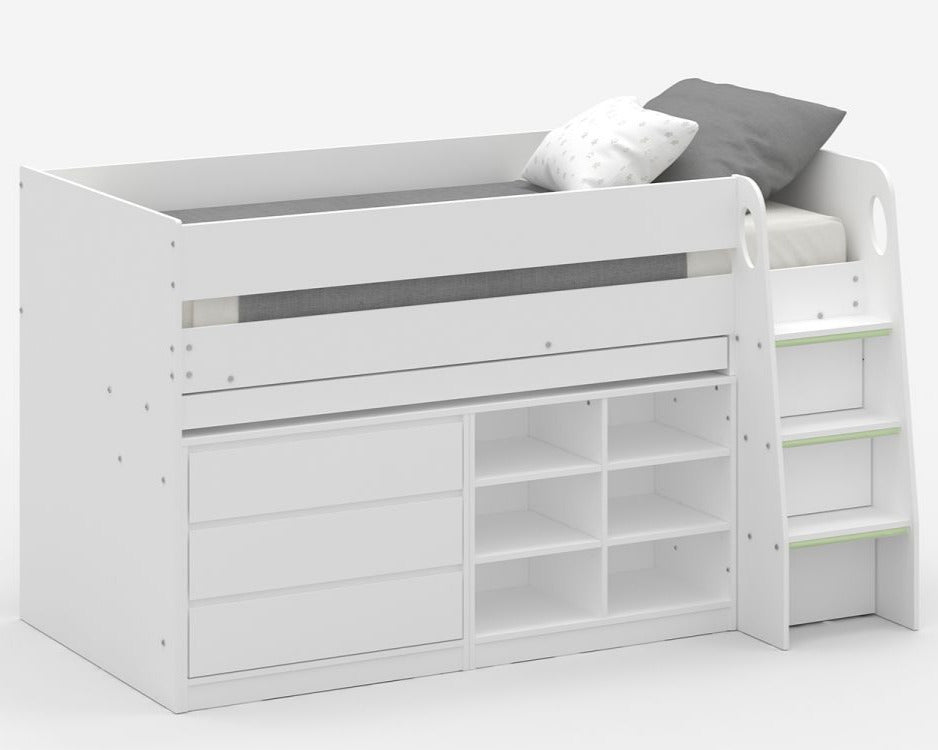 Julian Bowen Vespa White Wooden Single Midsleeper With Desk With Out Bedding-Kidzzz Beds